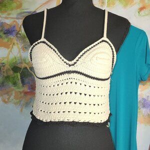 ZARA Handcrafted Crochet Crop Top in Cream & Black